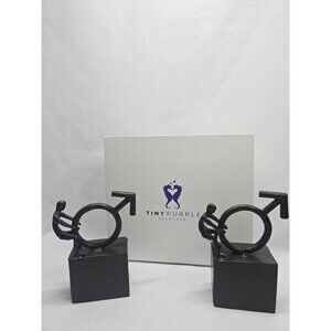 Tiny Purple Seahorse LGBTQIA+ Cast Iron Male With Symbols Book Ends- Set Of 2